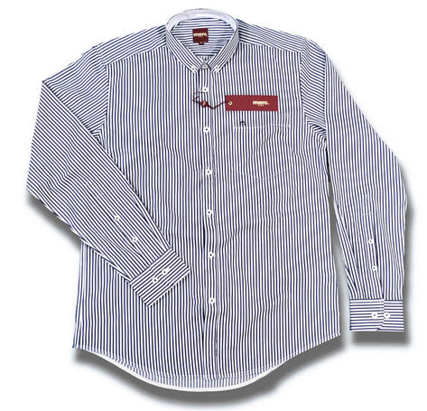 Merc Mod Ticking Stripe Slim Fit L / S Shirt Navy Blue  Preview